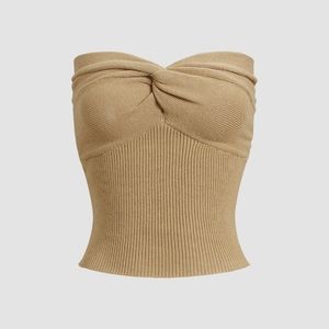 Sweetheart Twist Ribbed Crop Tube Strapless Top